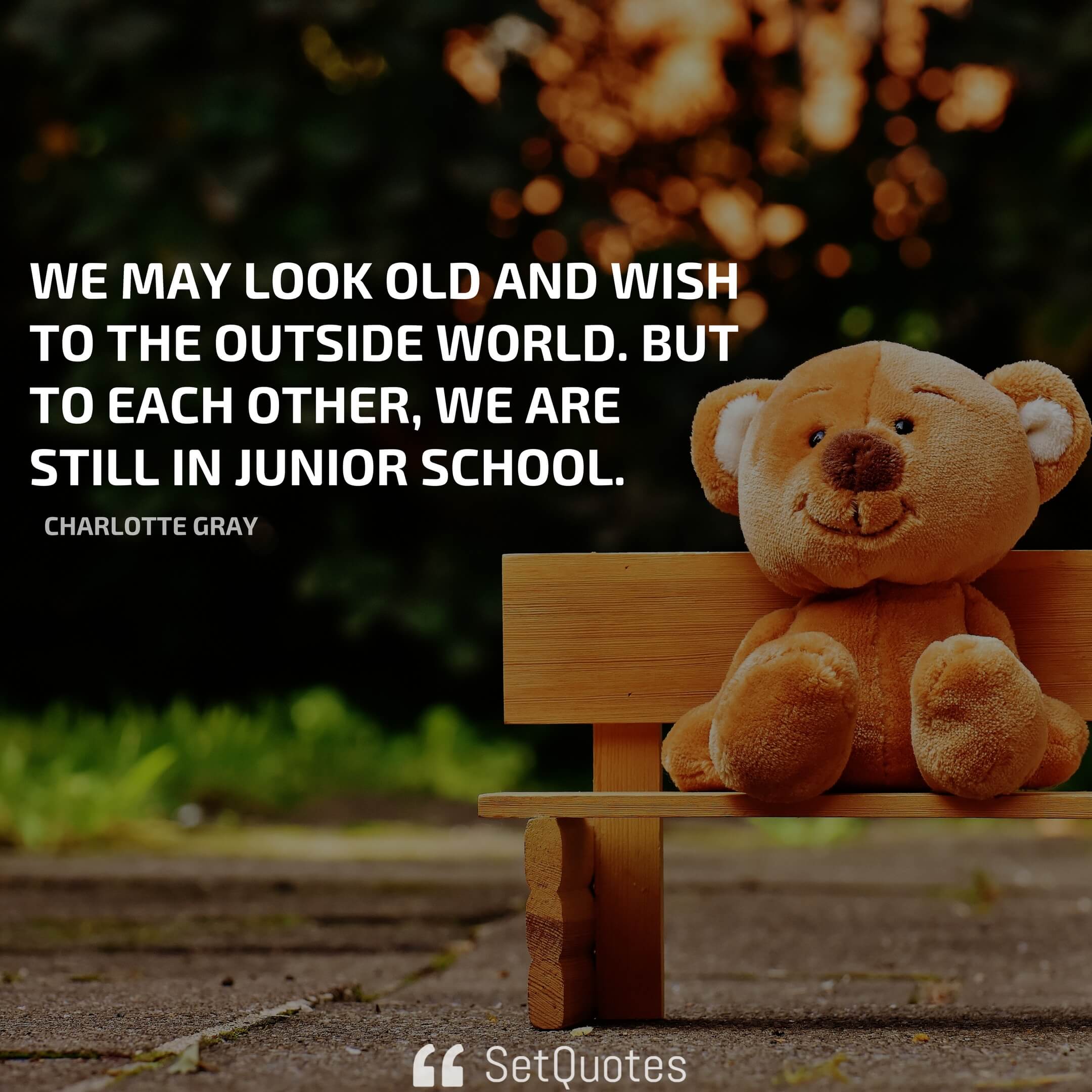 We may look old and wish to the outside world. but to each other, we are still in junior school. - Charlotte Gray