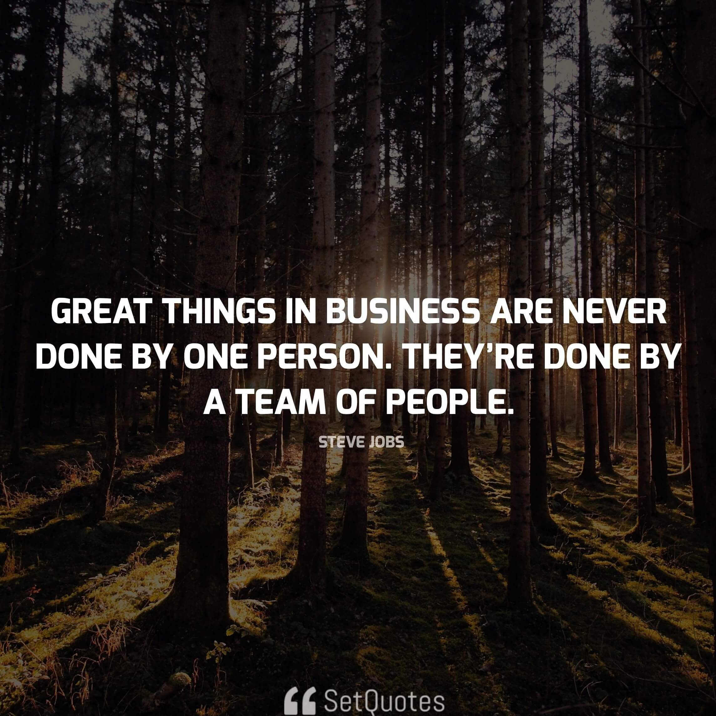 Great things in business are never done by one person. They’re done by a team of people. - steve jobs quotes