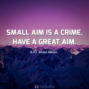 Small aim is a crime, have a great aim. - APJ Abdul Kalam