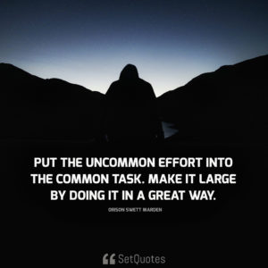 Put the uncommon effort into the common task. make it large by doing it in a great way. - Orison Swett Marden