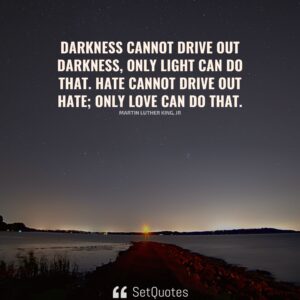 Darkness cannot drive out darkness; only light can do that. Hate cannot drive out hate; only love can do that. - Martin Luther King, Jr