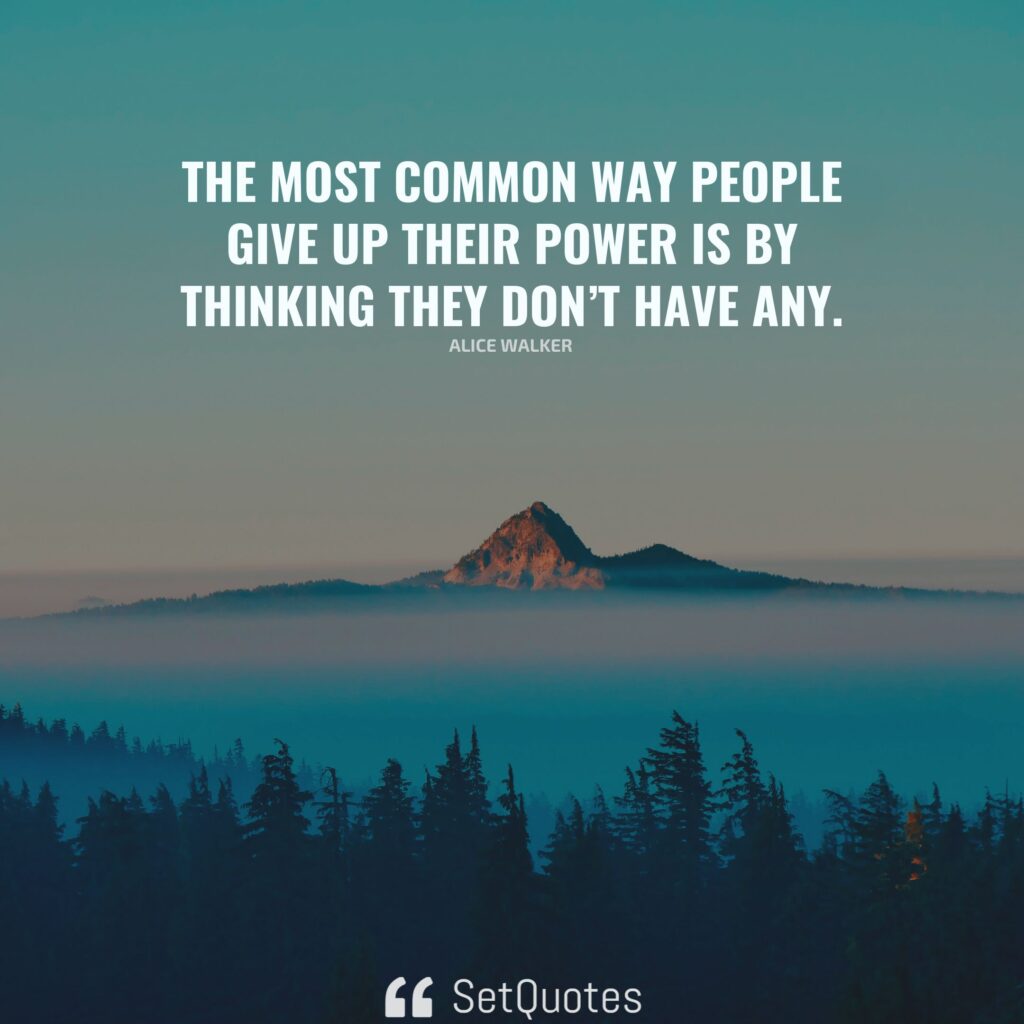 The most common way people give up their power is by thinking they don’t have any. – Alice Walker
