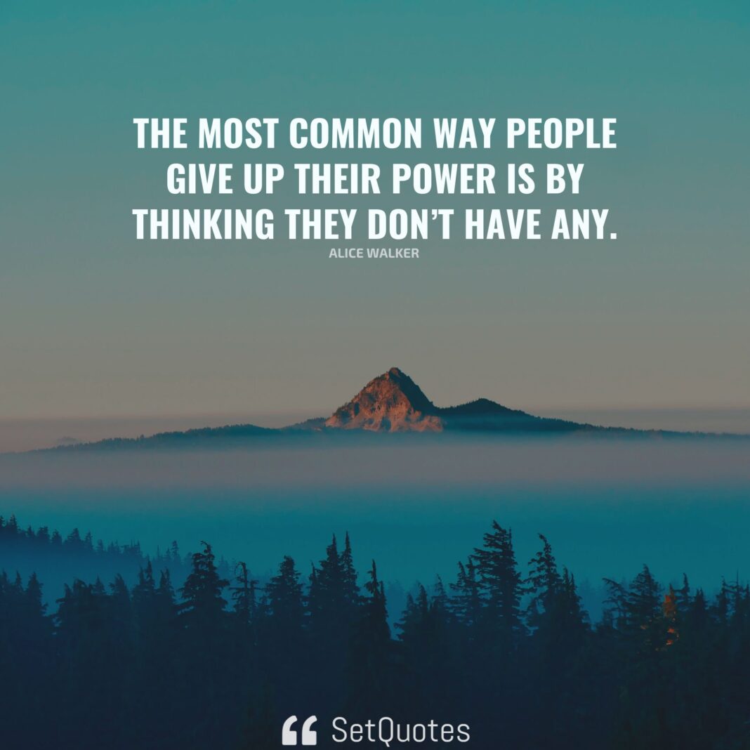 The most common way people give up their power is by thinking they don’t have any. – Alice Walker