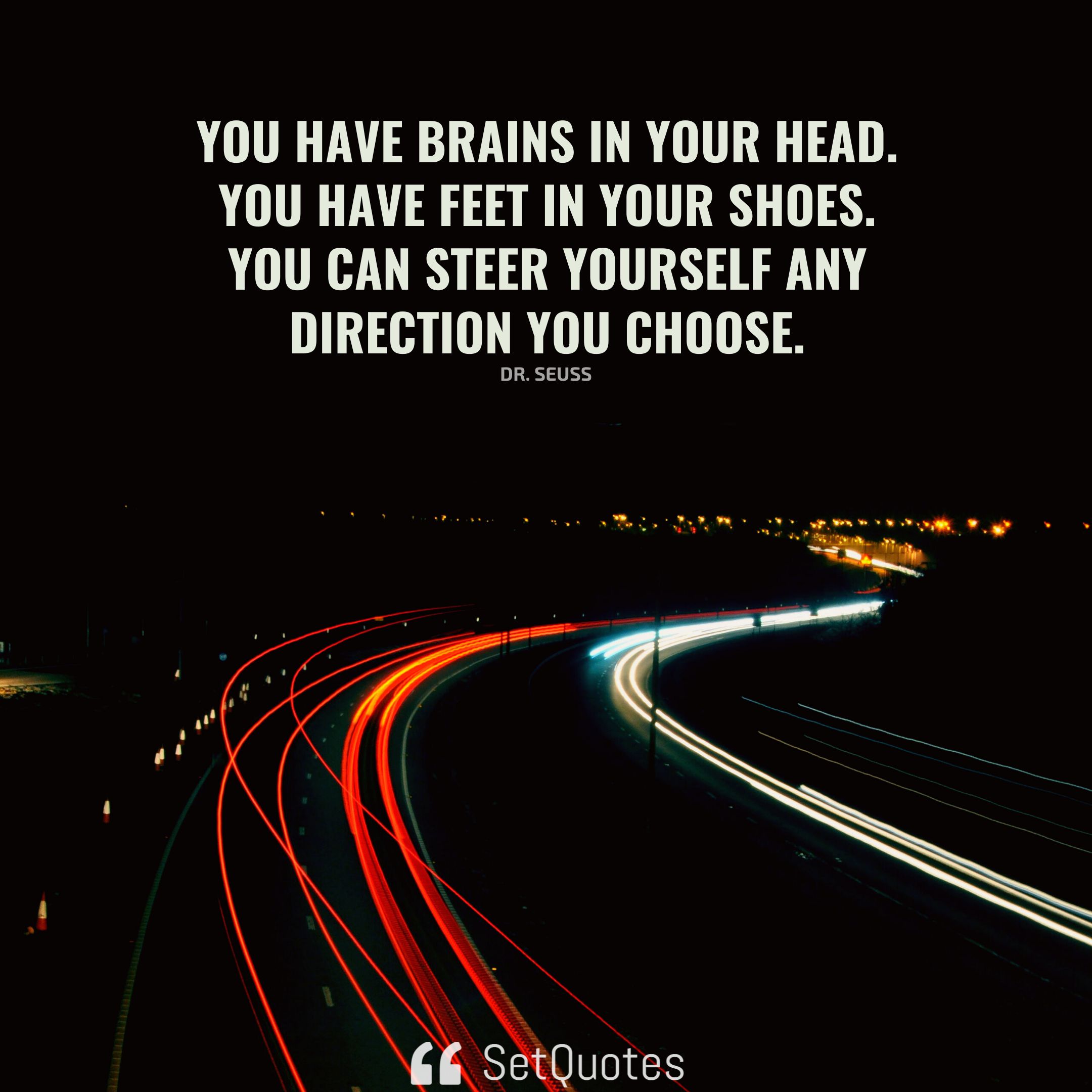 You have brains in your head. You have feet in your shoes. You can steer yourself any direction you choose. -Dr. Seuss - SetQuotes