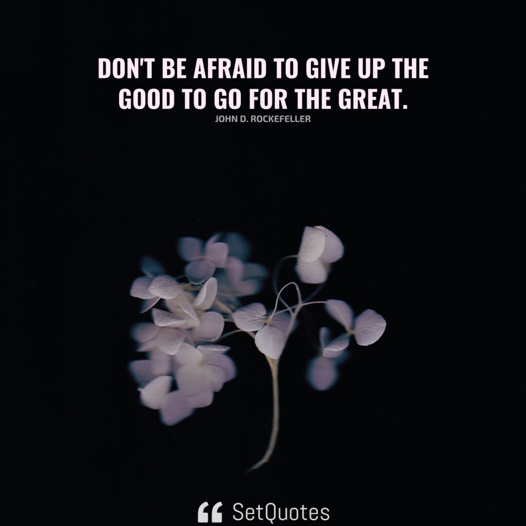 Don't be afraid to give up the good to go for the great. - John D. Rockefeller - SetQuotes