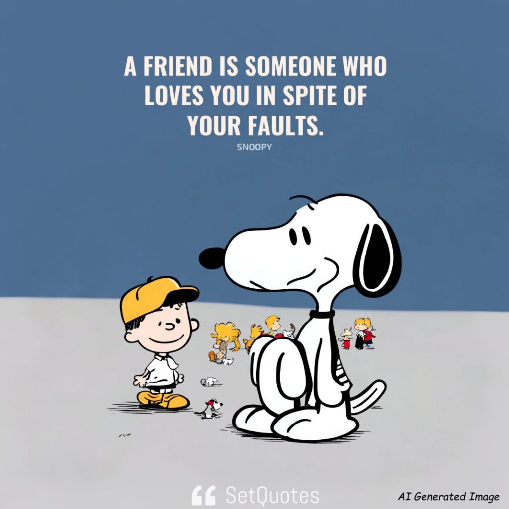 A friend is someone who loves you in spite of your faults. – Snoopy