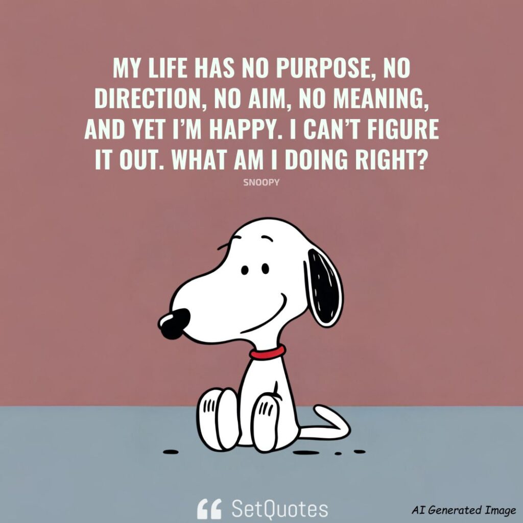 My life has no purpose, no direction, no aim, no meaning, and yet I’m happy. I can’t figure it out. What am I doing right – Snoopy
